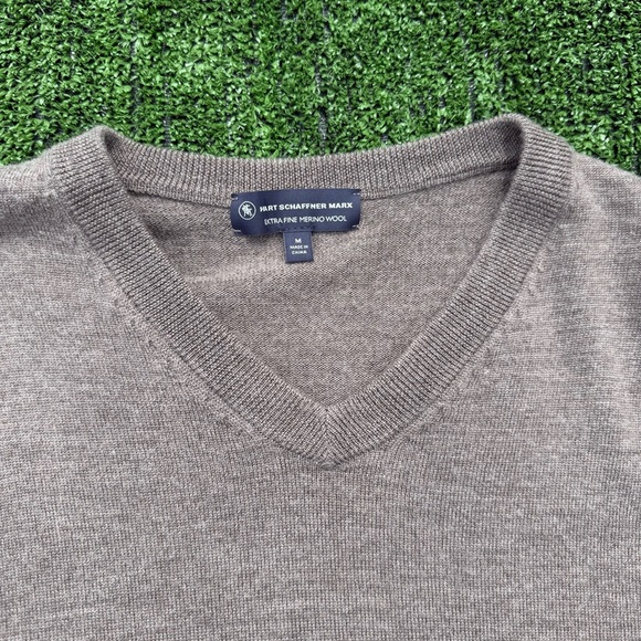 Men's Hart Schaffner Marx Merino Wool Brown V-Neck Sweater, Size M - Picture 5 of 6